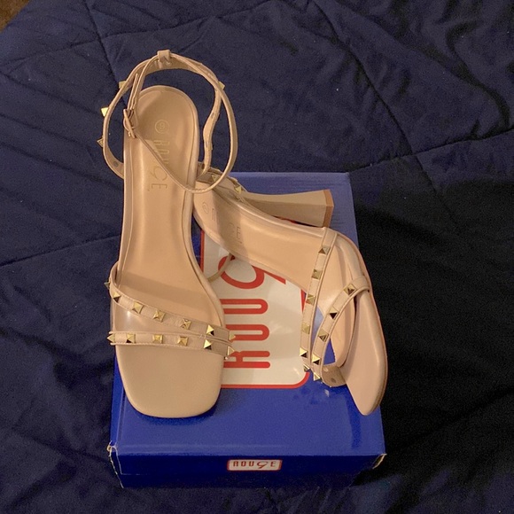 Nude Spiked Strap Heels - Picture 4 of 7